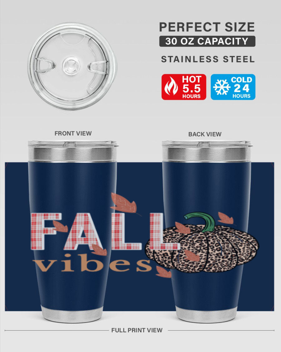 Happy Thanksgiving 252# tumbler in 20oz and 30oz sizes, showcasing double wall vacuum stainless steel design with festive Thanksgiving print.
