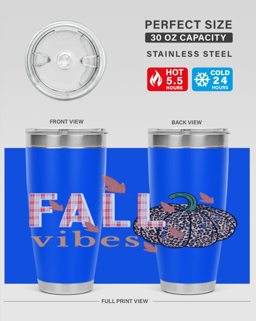 Happy Thanksgiving 252# tumbler in 20oz and 30oz sizes, showcasing double wall vacuum stainless steel design with festive Thanksgiving print.