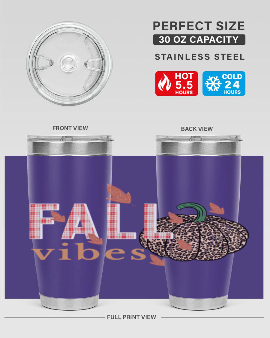 Happy Thanksgiving 252# tumbler in 20oz and 30oz sizes, showcasing double wall vacuum stainless steel design with festive Thanksgiving print.