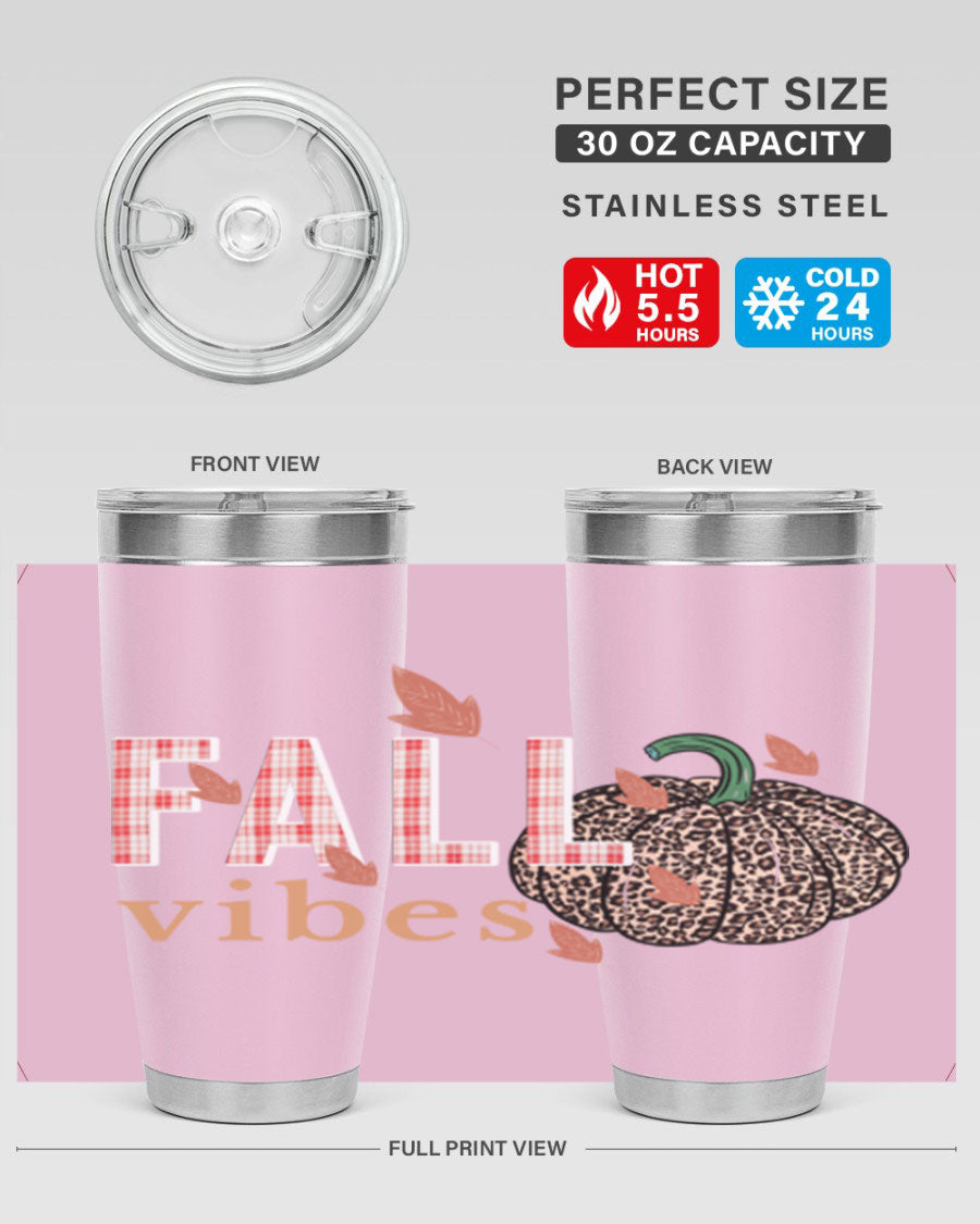 Happy Thanksgiving 252# tumbler in 20oz and 30oz sizes, showcasing double wall vacuum stainless steel design with festive Thanksgiving print.