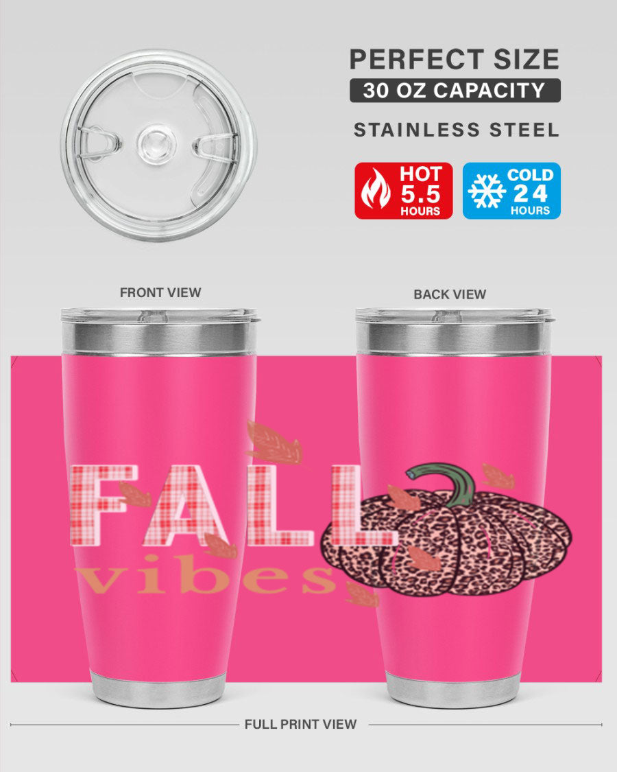 Happy Thanksgiving 252# tumbler in 20oz and 30oz sizes, showcasing double wall vacuum stainless steel design with festive Thanksgiving print.