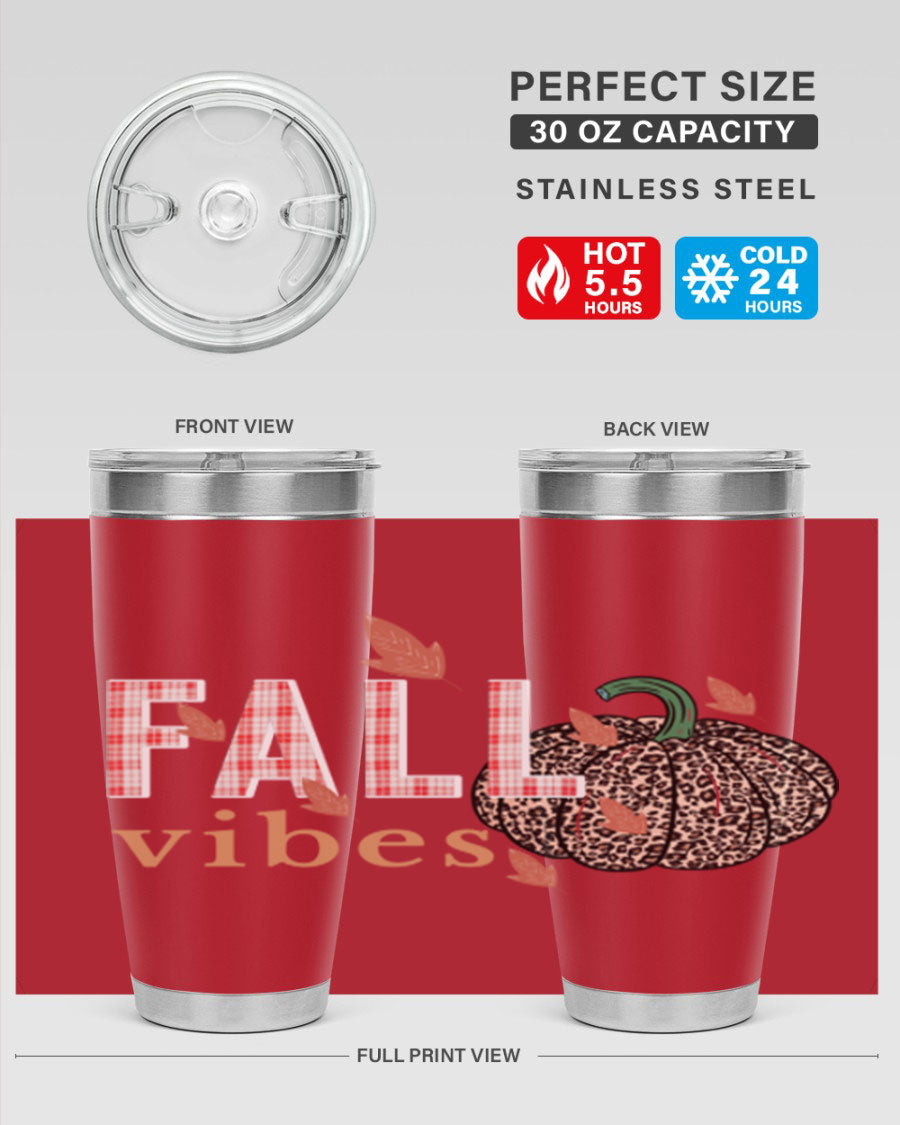 Happy Thanksgiving 252# tumbler in 20oz and 30oz sizes, showcasing double wall vacuum stainless steel design with festive Thanksgiving print.