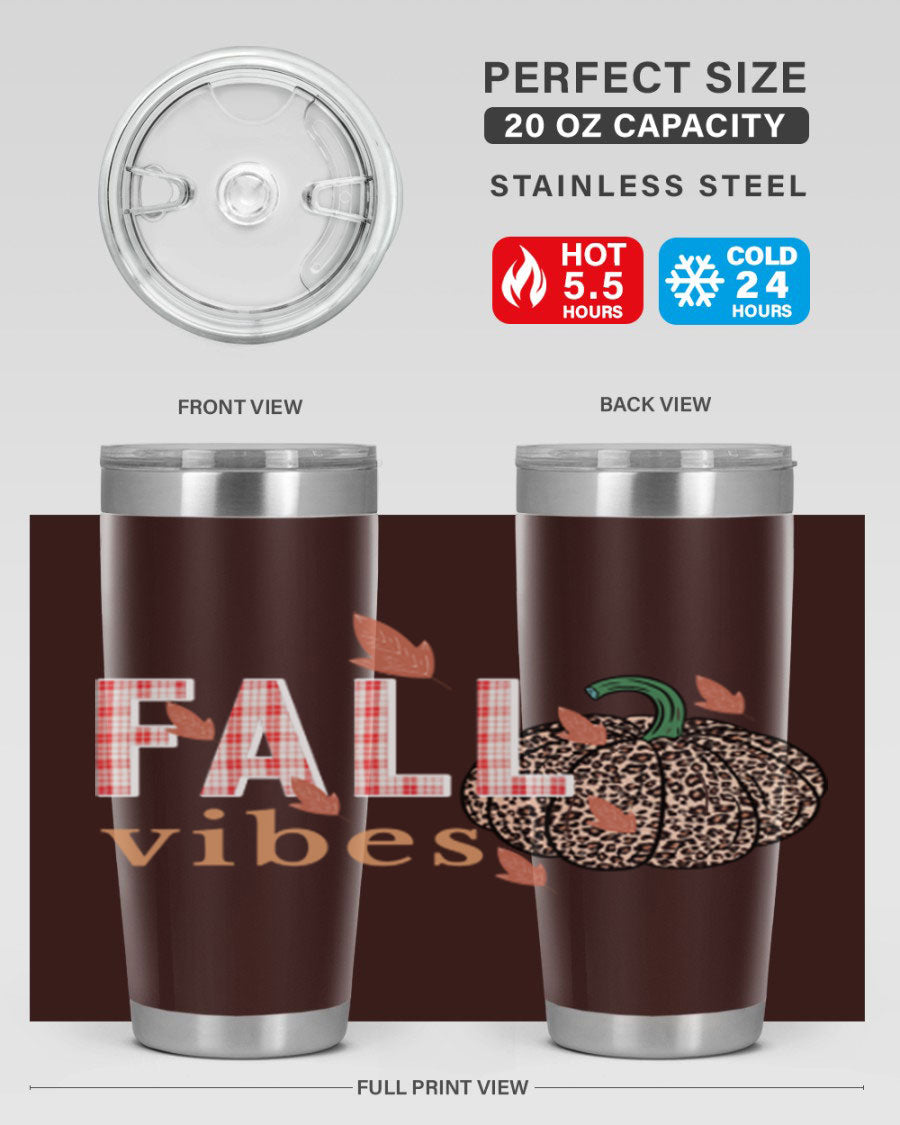 Happy Thanksgiving 252# tumbler in 20oz and 30oz sizes, showcasing double wall vacuum stainless steel design with festive Thanksgiving print.