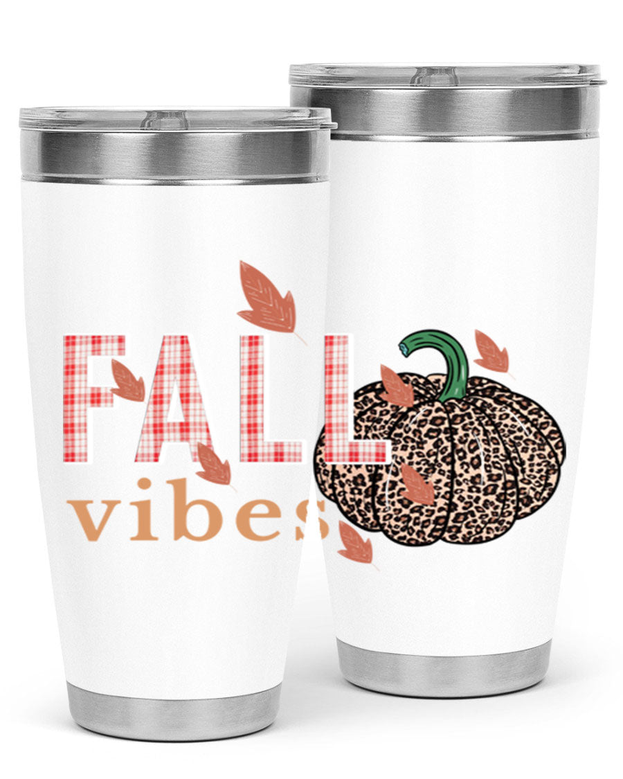 Happy Thanksgiving 252# tumbler in 20oz and 30oz sizes, showcasing double wall vacuum stainless steel design with festive Thanksgiving print.