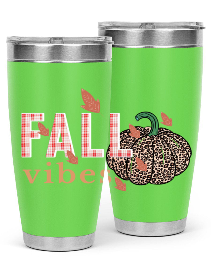 Happy Thanksgiving 252# tumbler in 20oz and 30oz sizes, showcasing double wall vacuum stainless steel design with festive Thanksgiving print.