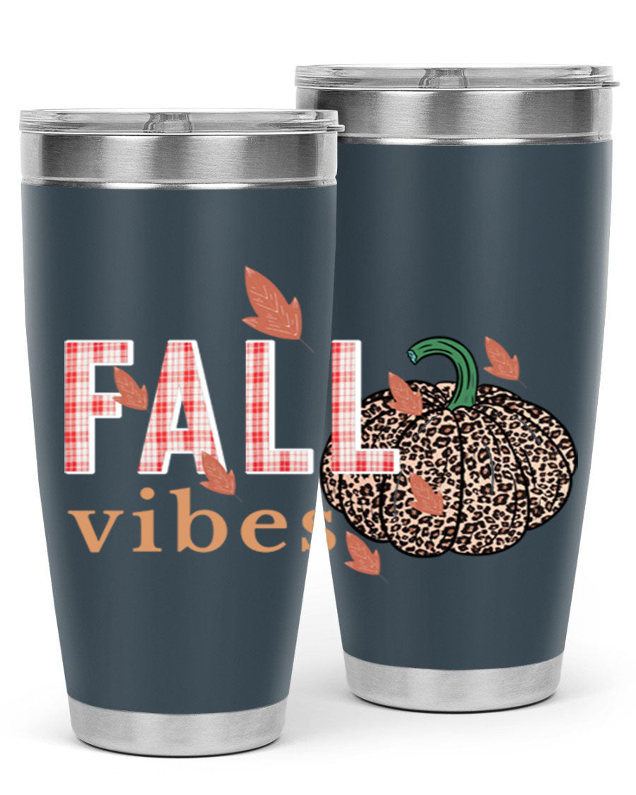 Happy Thanksgiving 252# tumbler in 20oz and 30oz sizes, showcasing double wall vacuum stainless steel design with festive Thanksgiving print.