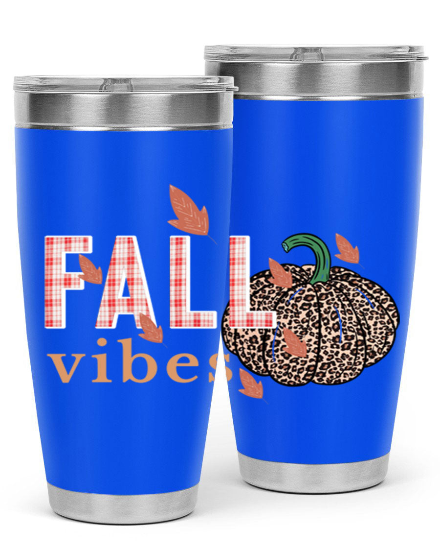 Happy Thanksgiving 252# tumbler in 20oz and 30oz sizes, showcasing double wall vacuum stainless steel design with festive Thanksgiving print.