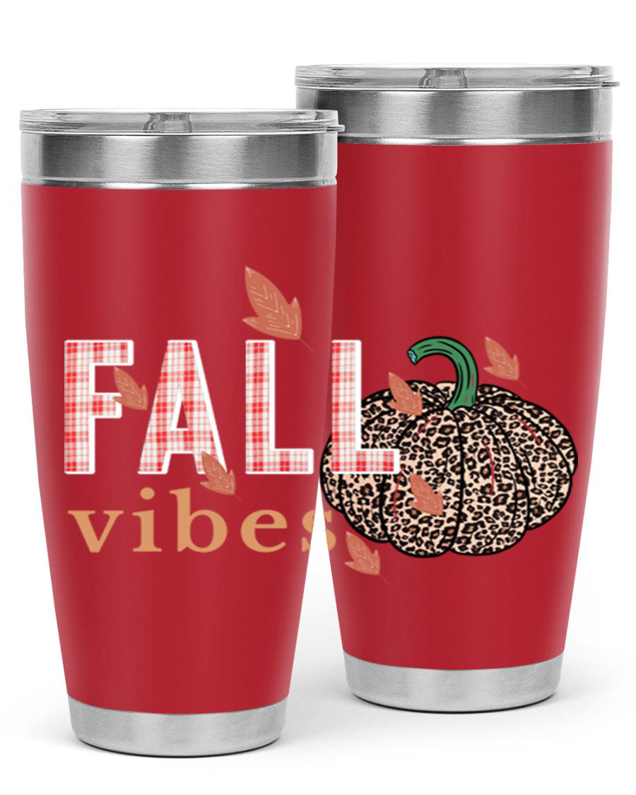 Happy Thanksgiving 252# tumbler in 20oz and 30oz sizes, showcasing double wall vacuum stainless steel design with festive Thanksgiving print.