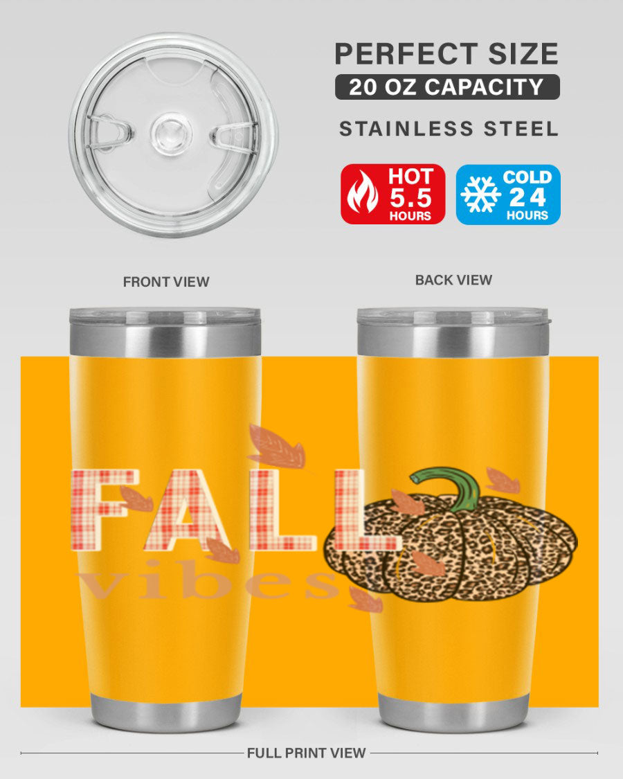 Happy Thanksgiving 252# tumbler in 20oz and 30oz sizes, showcasing double wall vacuum stainless steel design with festive Thanksgiving print.