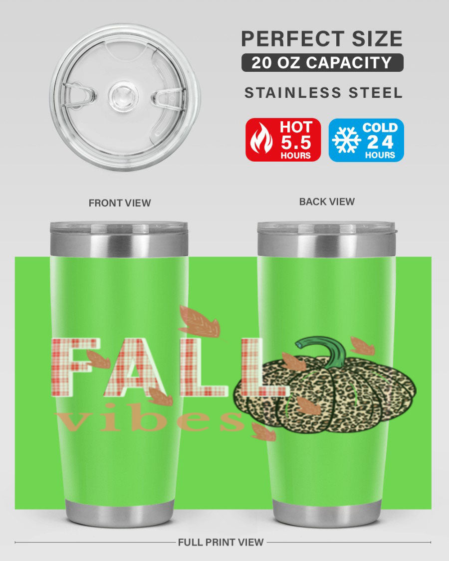 Happy Thanksgiving 252# tumbler in 20oz and 30oz sizes, showcasing double wall vacuum stainless steel design with festive Thanksgiving print.