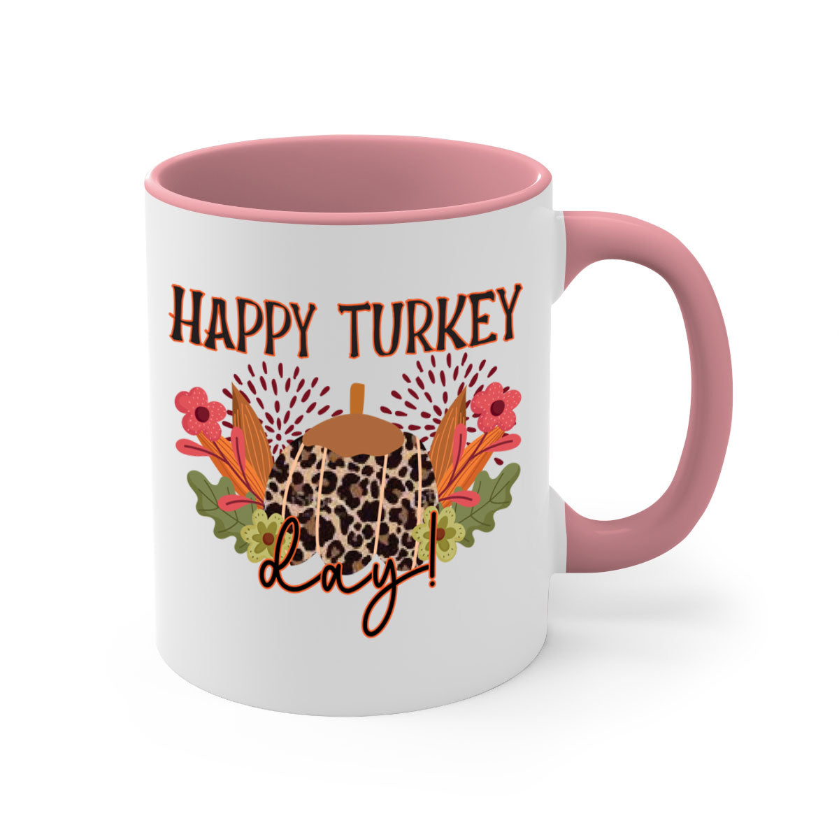 Happy Turkey Day 253# Mug with colorful handle and glossy finish, perfect for coffee and tea.