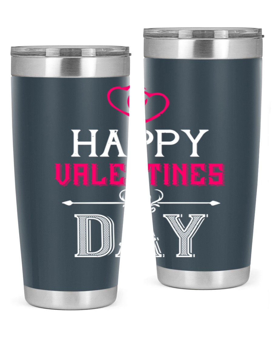 Happy Valentine Day Tumbler in 20oz and 30oz sizes, showcasing double wall vacuum stainless steel design with vibrant print.