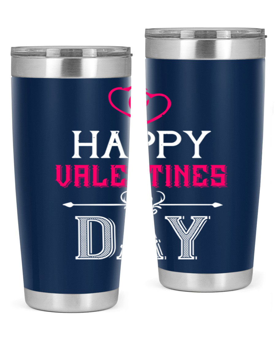 Happy Valentine Day Tumbler in 20oz and 30oz sizes, showcasing double wall vacuum stainless steel design with vibrant print.