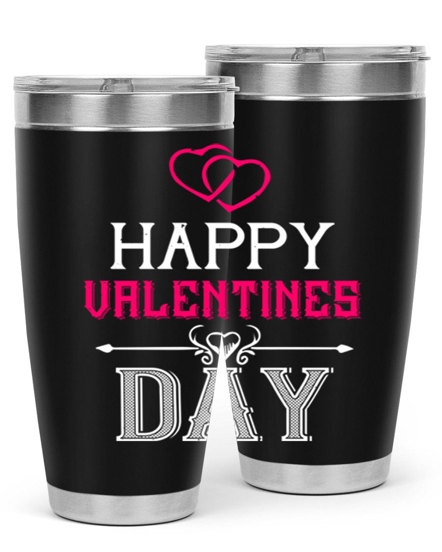 Happy Valentine Day Tumbler in 20oz and 30oz sizes, showcasing double wall vacuum stainless steel design with vibrant print.