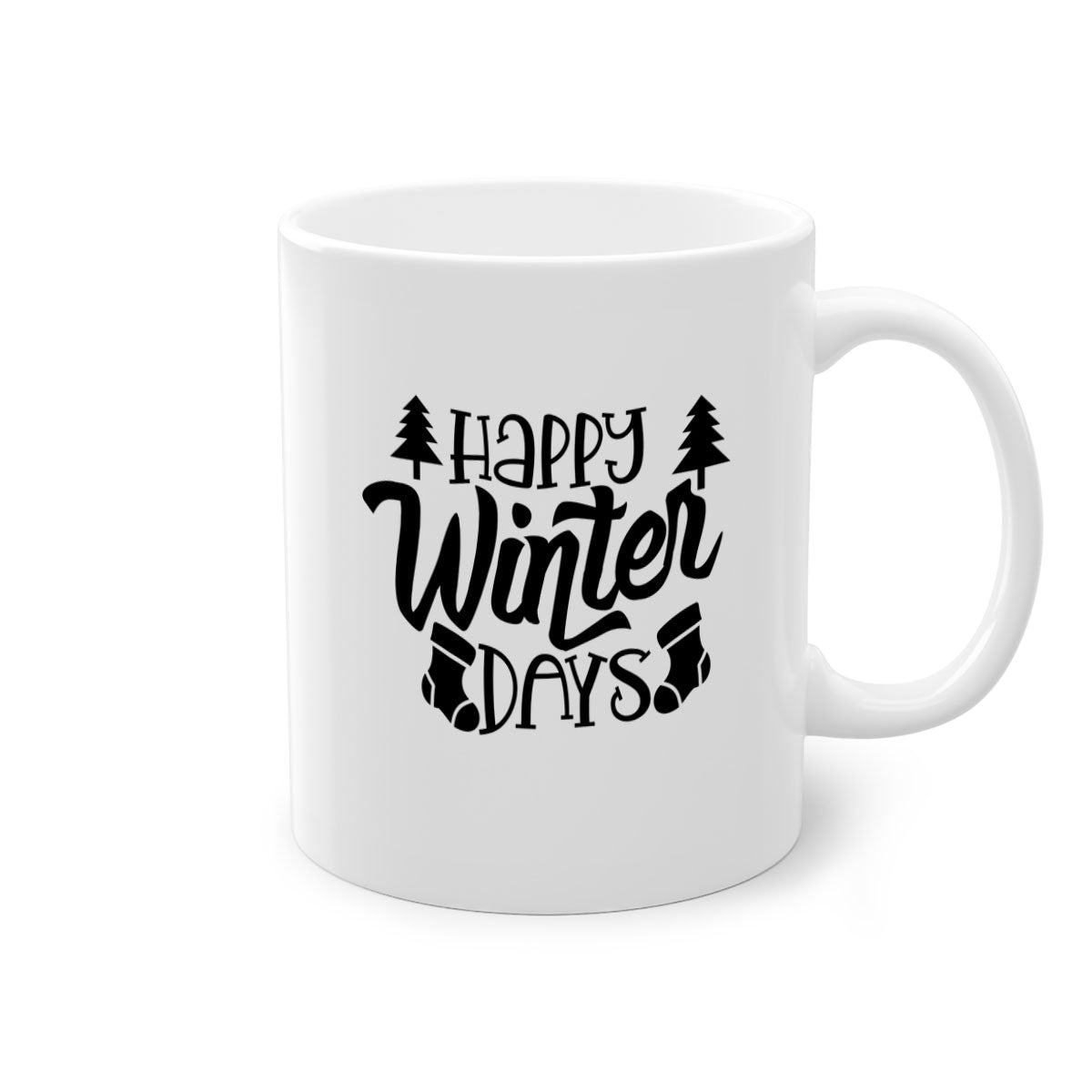 Happy Winter Days 122# Mug with colorful handle and glossy finish, available in multiple colors and sizes.