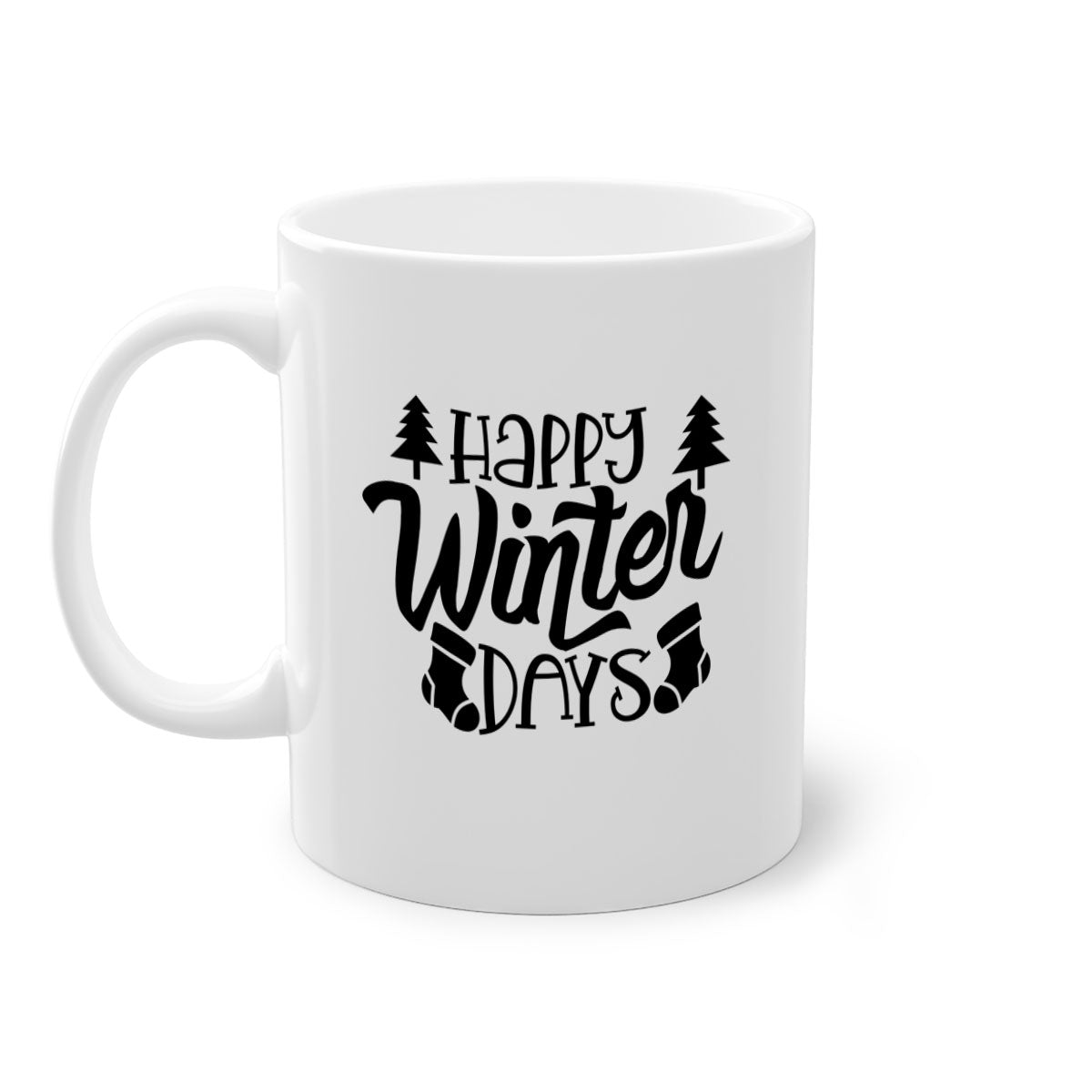 Happy Winter Days 122# Mug with colorful handle and glossy finish, available in multiple colors and sizes.