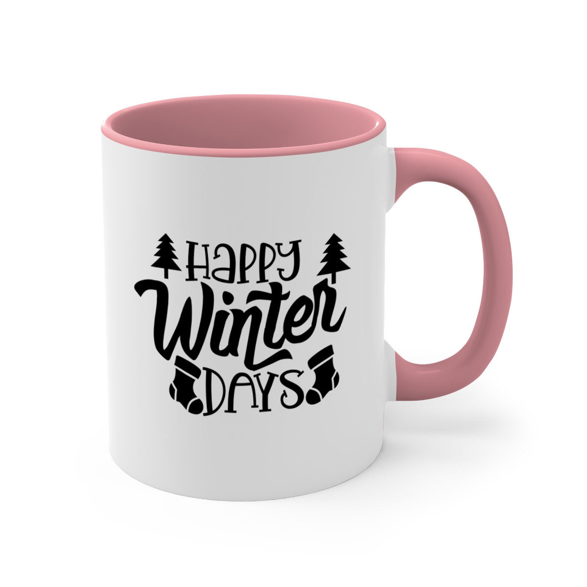 Happy Winter Days 122# Mug with colorful handle and glossy finish, available in multiple colors and sizes.
