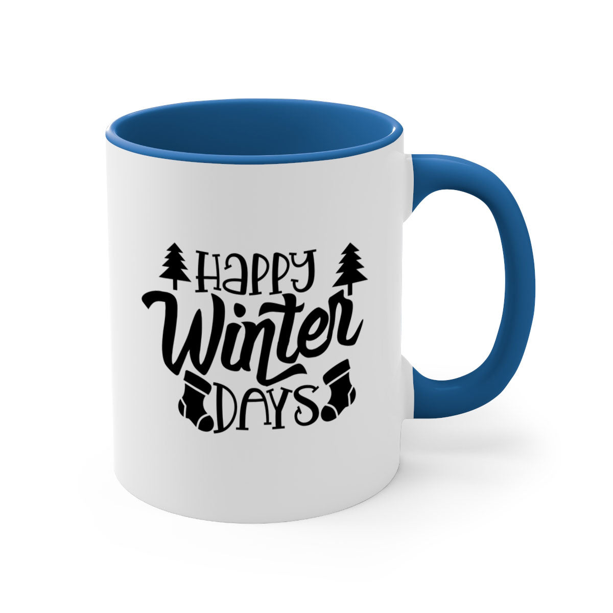 Happy Winter Days 122# Mug with colorful handle and glossy finish, available in multiple colors and sizes.