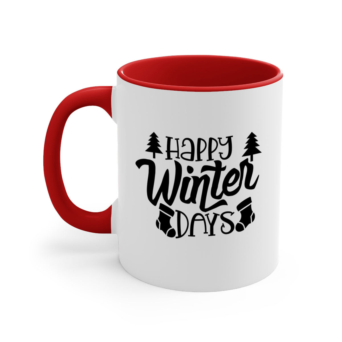 Happy Winter Days 122# Mug with colorful handle and glossy finish, available in multiple colors and sizes.