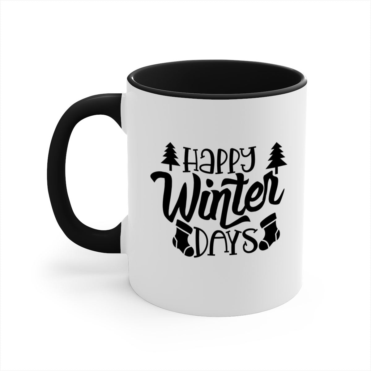 Happy Winter Days 122# Mug with colorful handle and glossy finish, available in multiple colors and sizes.