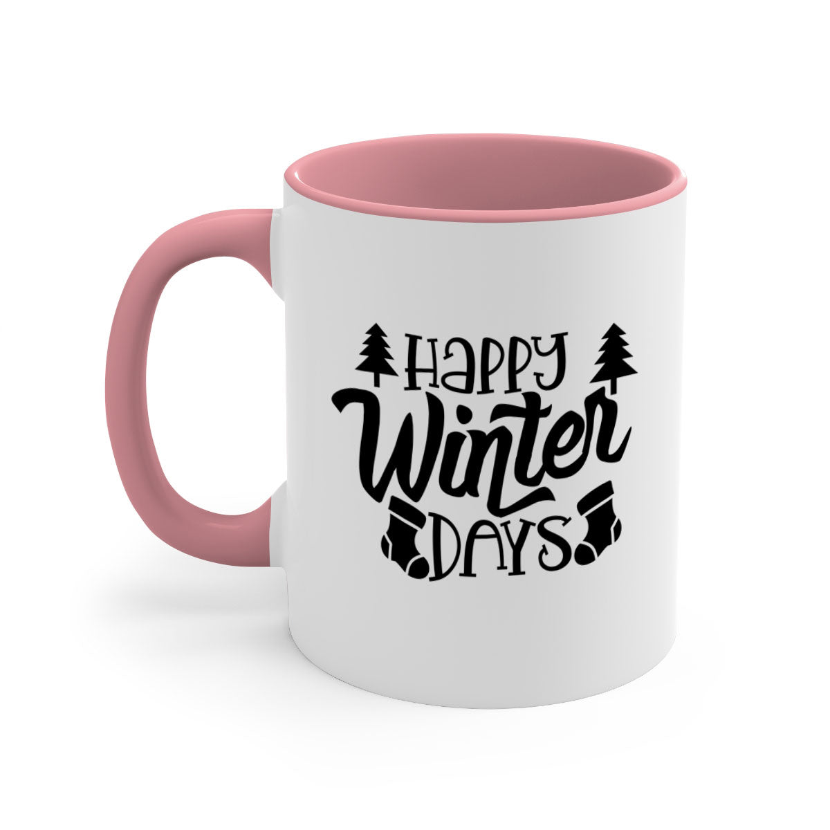 Happy Winter Days 122# Mug with colorful handle and glossy finish, available in multiple colors and sizes.