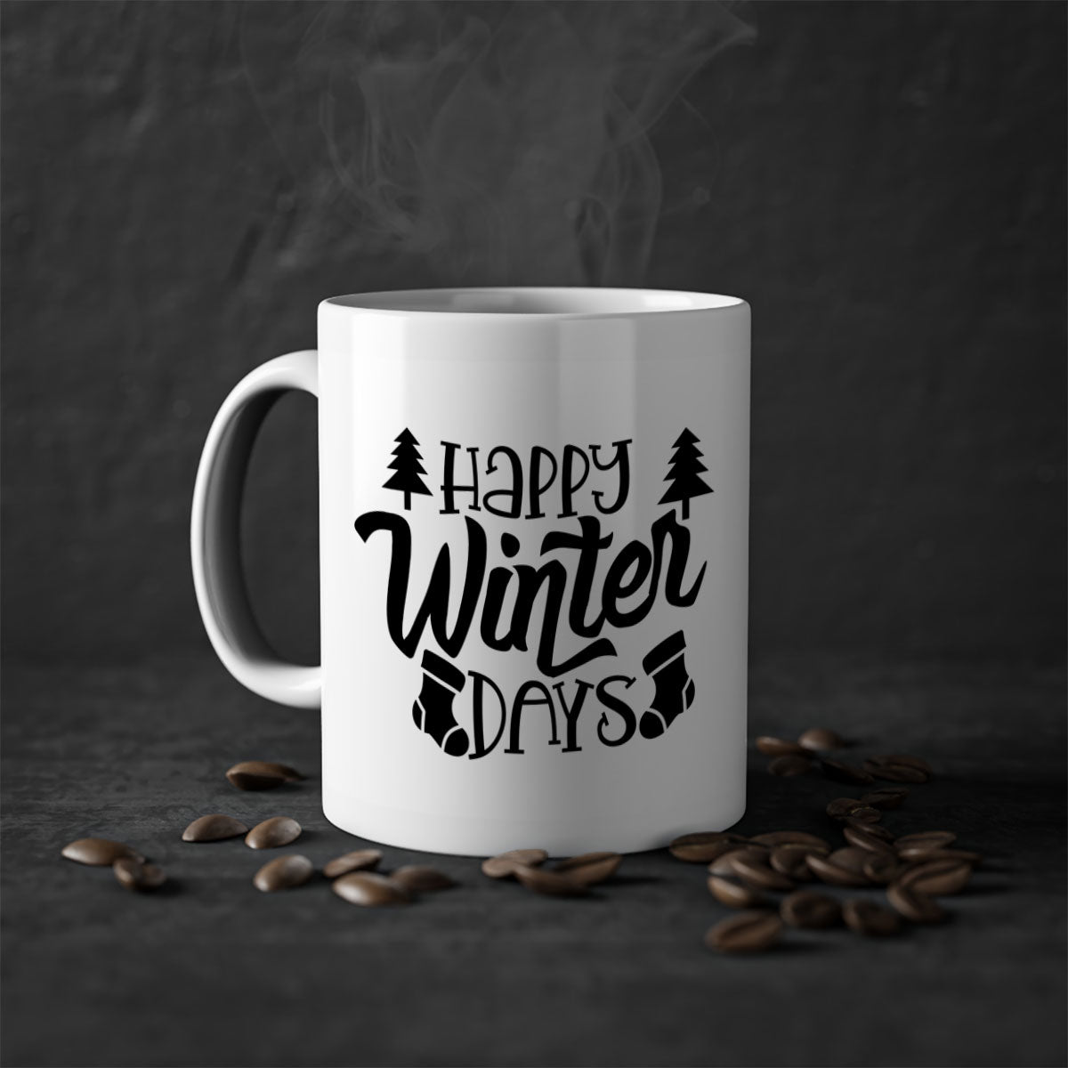 Happy Winter Days 122# Mug with colorful handle and glossy finish, available in multiple colors and sizes.