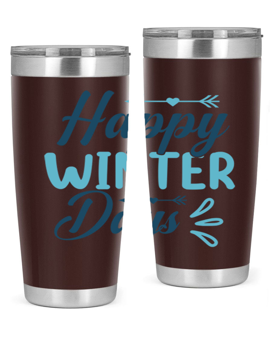 Happy Winter Days 20oz Tumbler made of stainless steel with a drink-thru lid, featuring a stylish design perfect for hot and cold beverages.