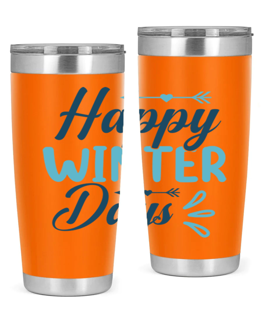 Happy Winter Days 20oz Tumbler made of stainless steel with a drink-thru lid, featuring a stylish design perfect for hot and cold beverages.