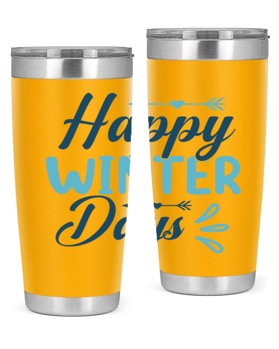 Happy Winter Days 20oz Tumbler made of stainless steel with a drink-thru lid, featuring a stylish design perfect for hot and cold beverages.