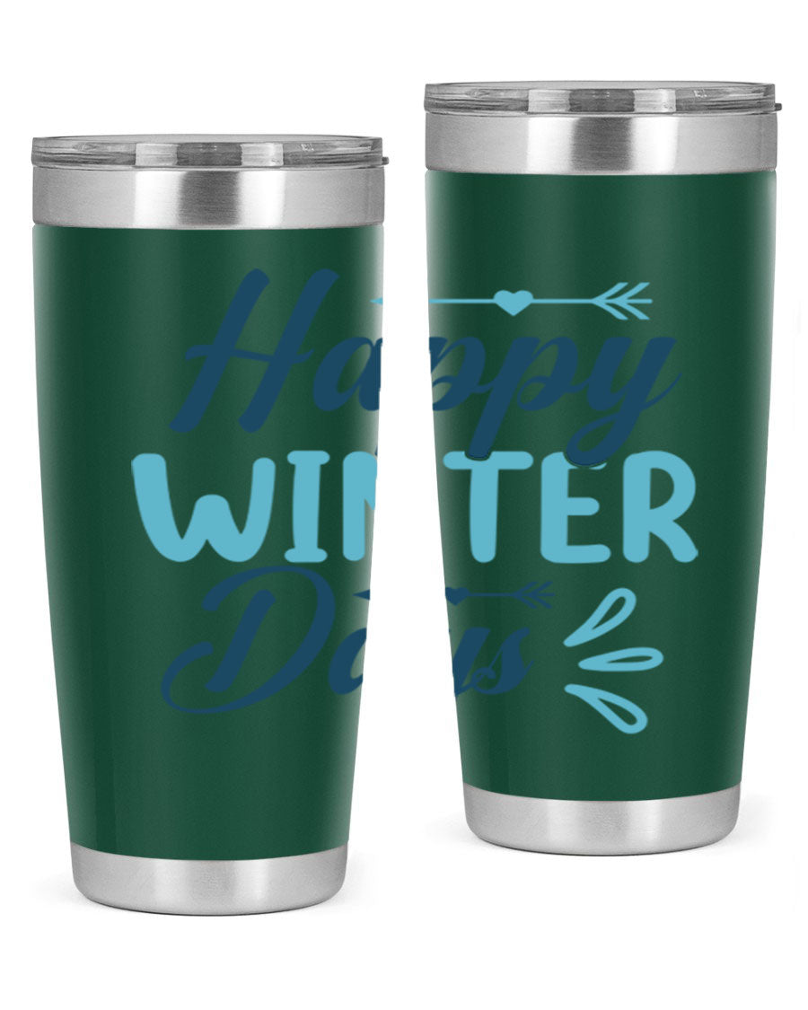Happy Winter Days 20oz Tumbler made of stainless steel with a drink-thru lid, featuring a stylish design perfect for hot and cold beverages.
