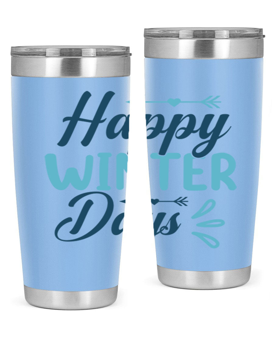 Happy Winter Days 20oz Tumbler made of stainless steel with a drink-thru lid, featuring a stylish design perfect for hot and cold beverages.