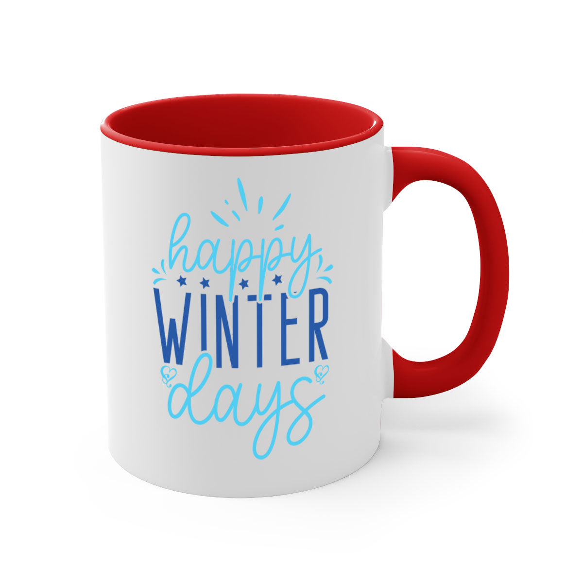 Happy Winter Days 121# Mug featuring a glossy finish, colored handle, and interior, available in five vibrant colors.