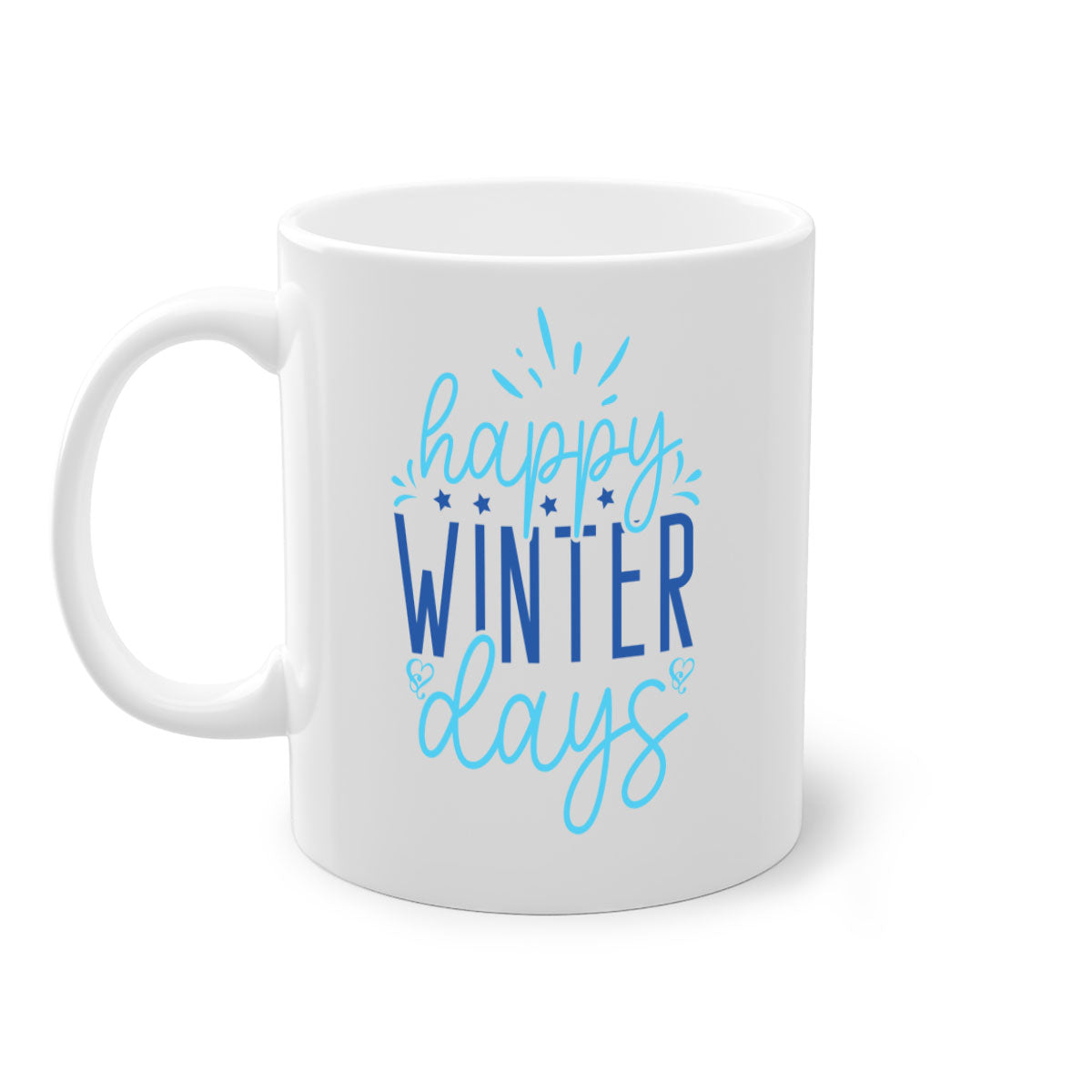 Happy Winter Days 121# Mug featuring a glossy finish, colored handle, and interior, available in five vibrant colors.