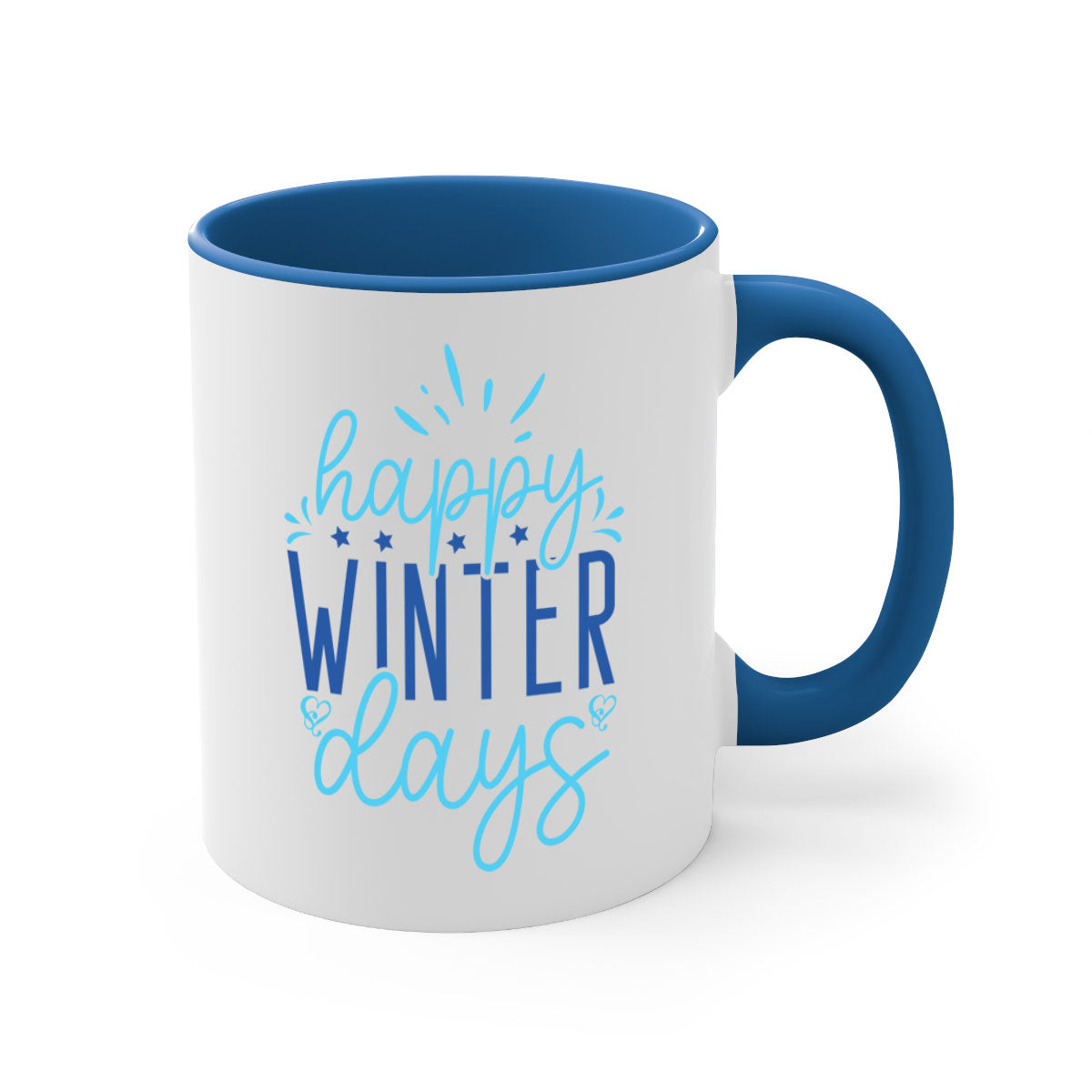 Happy Winter Days 121# Mug featuring a glossy finish, colored handle, and interior, available in five vibrant colors.