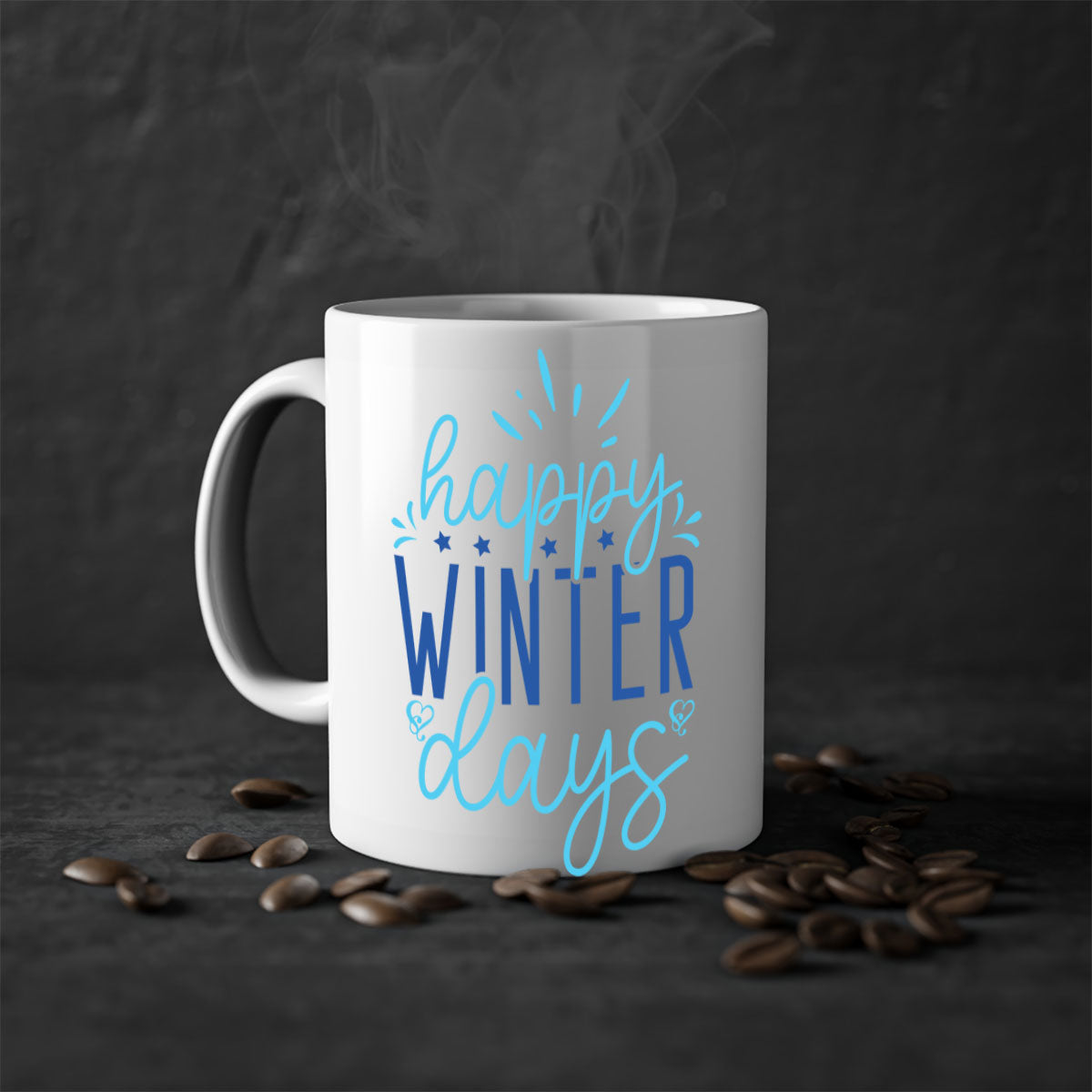 Happy Winter Days 121# Mug featuring a glossy finish, colored handle, and interior, available in five vibrant colors.