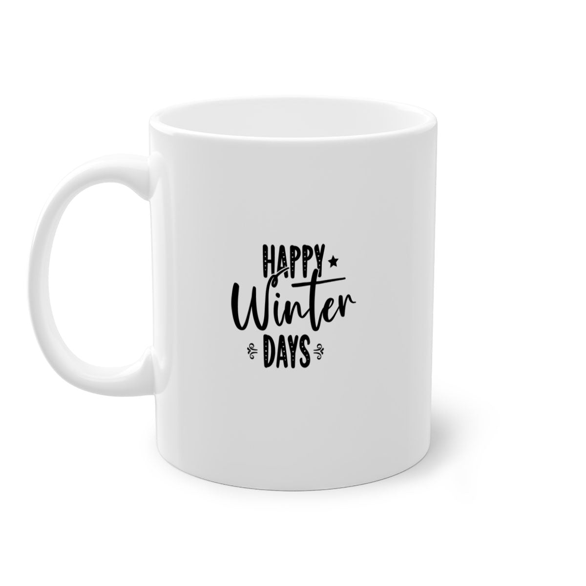Happy Winter Days 124# Mug with a glossy finish and colored handle, available in multiple colors and sizes.