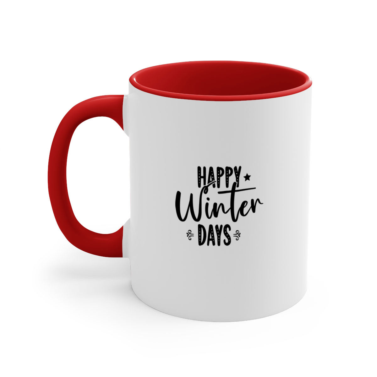 Happy Winter Days 124# Mug with a glossy finish and colored handle, available in multiple colors and sizes.