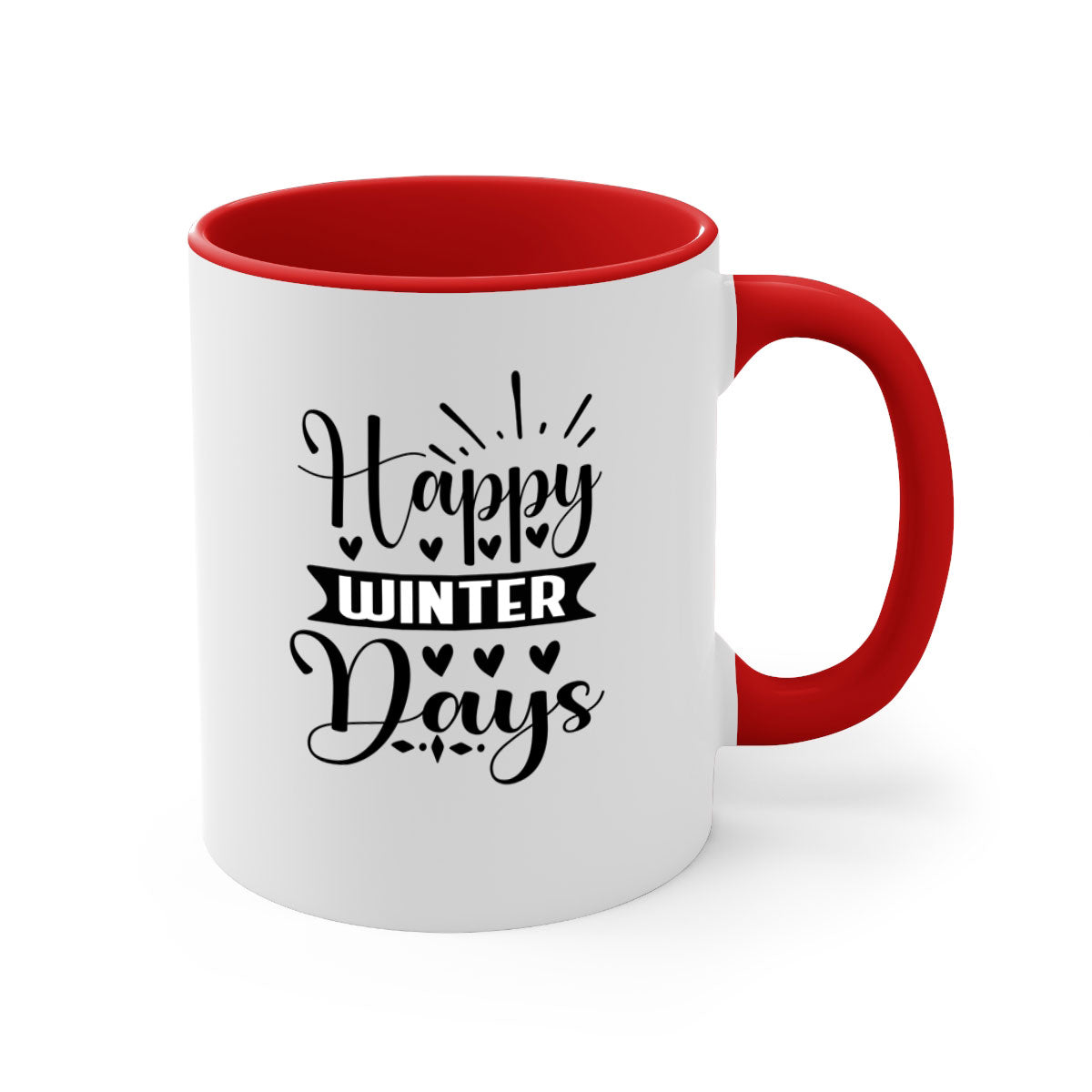 Happy Winter Days 125# Mug featuring a glossy finish, colored handle, and interior, available in five vibrant colors.