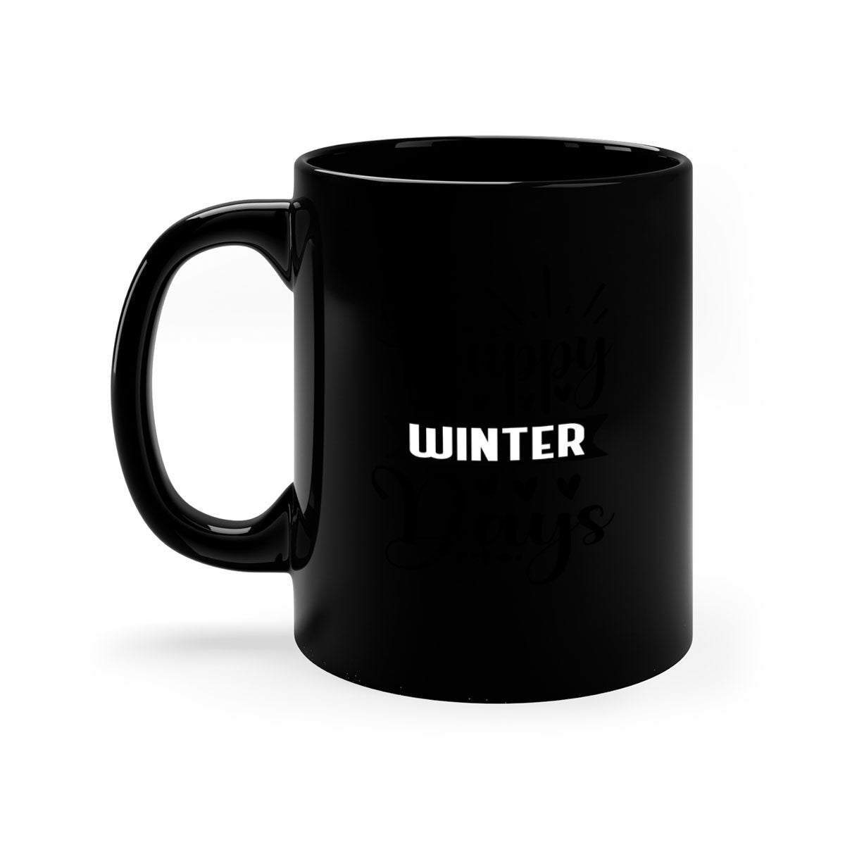 Happy Winter Days 125# Mug featuring a glossy finish, colored handle, and interior, available in five vibrant colors.