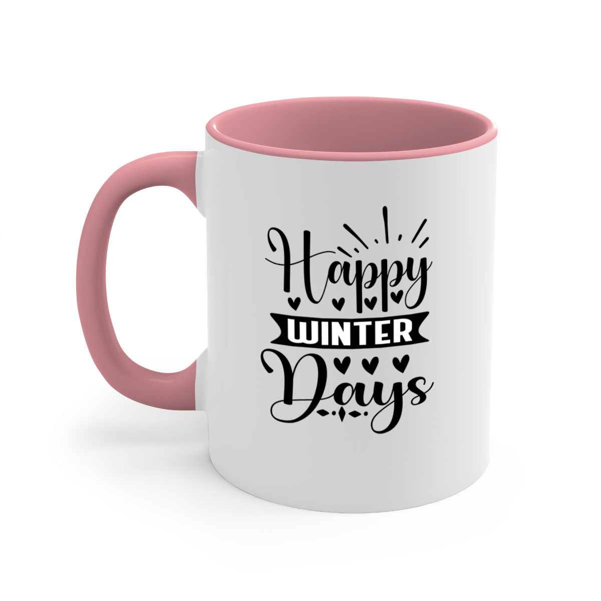 Happy Winter Days 125# Mug featuring a glossy finish, colored handle, and interior, available in five vibrant colors.