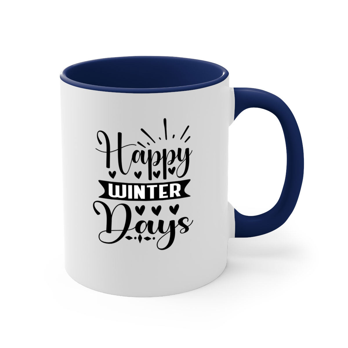 Happy Winter Days 125# Mug featuring a glossy finish, colored handle, and interior, available in five vibrant colors.