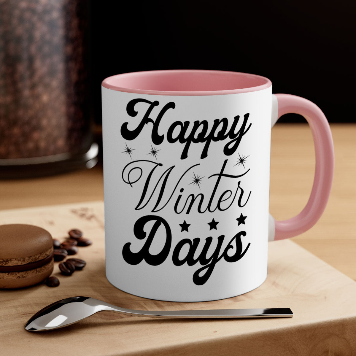 Happy Winter Days 138# Mug featuring a two-tone design with a colored handle and glossy finish, available in multiple colors.