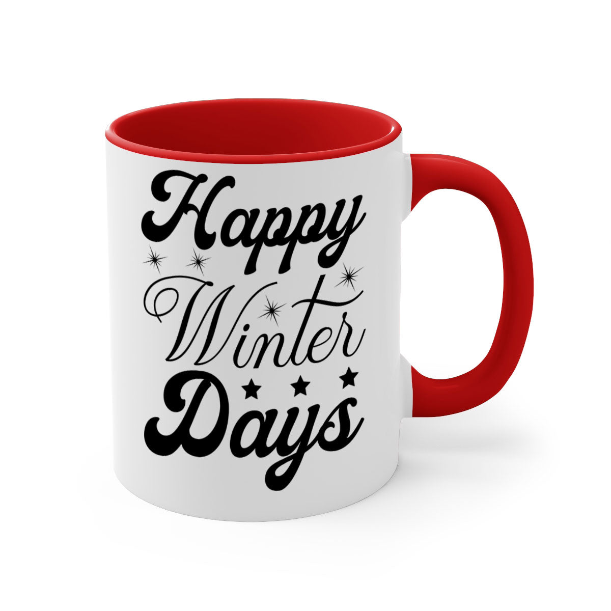 Happy Winter Days 138# Mug featuring a two-tone design with a colored handle and glossy finish, available in multiple colors.