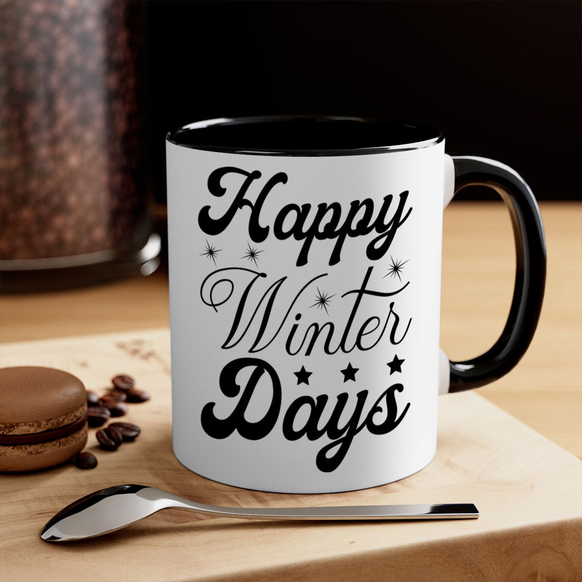 Happy Winter Days 138# Mug featuring a two-tone design with a colored handle and glossy finish, available in multiple colors.