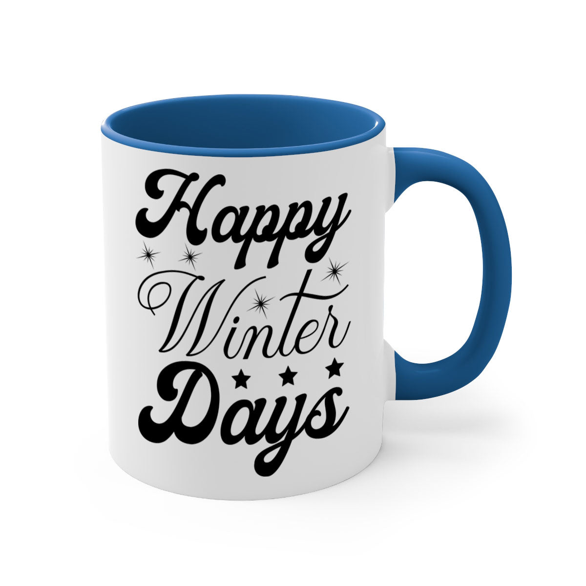 Happy Winter Days 138# Mug featuring a two-tone design with a colored handle and glossy finish, available in multiple colors.
