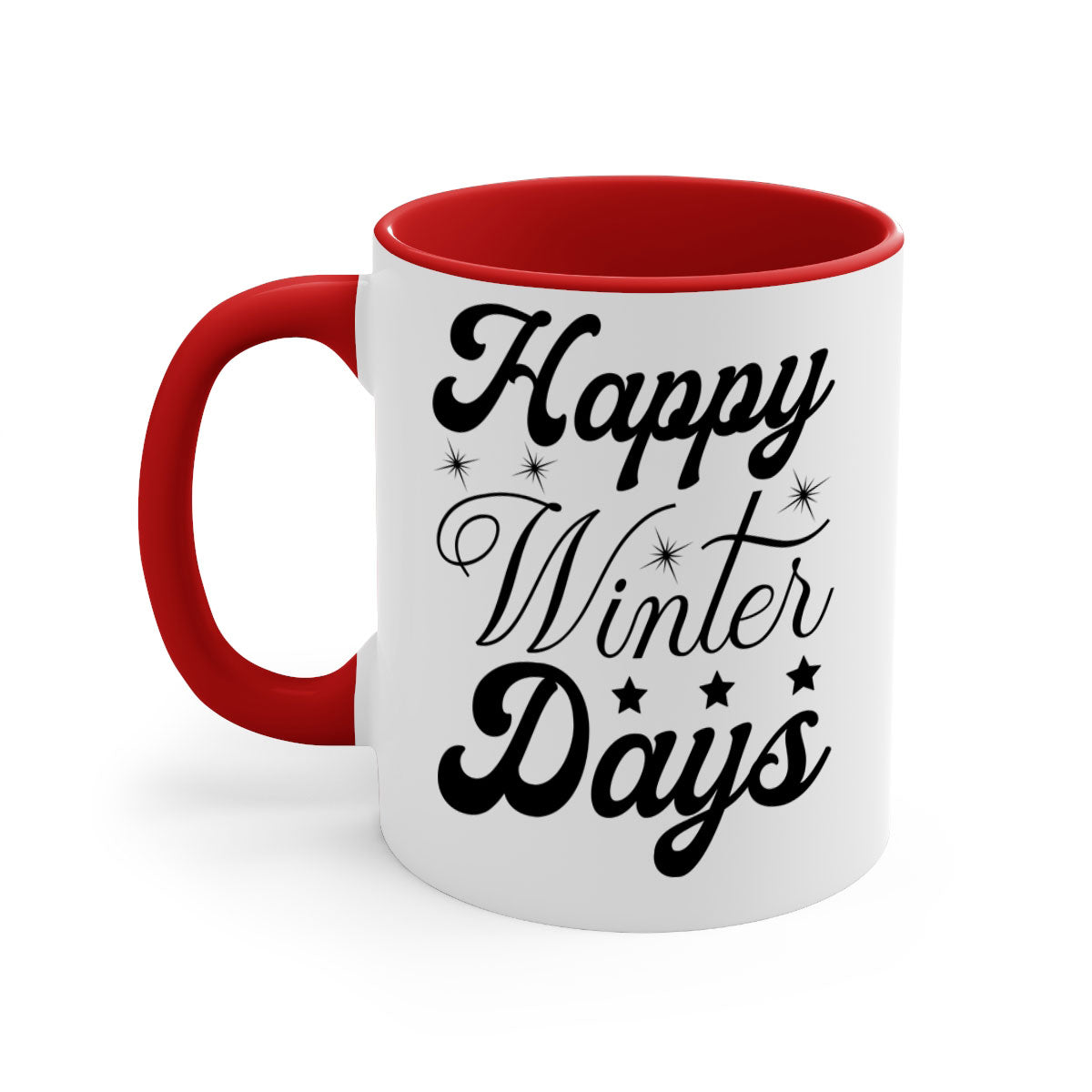 Happy Winter Days 138# Mug featuring a two-tone design with a colored handle and glossy finish, available in multiple colors.