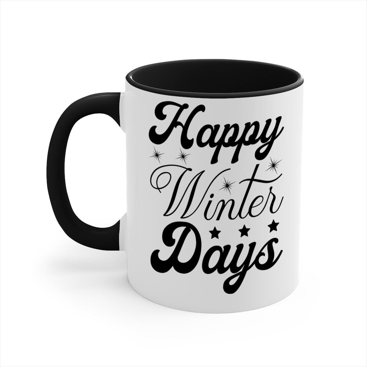 Happy Winter Days 138# Mug featuring a two-tone design with a colored handle and glossy finish, available in multiple colors.