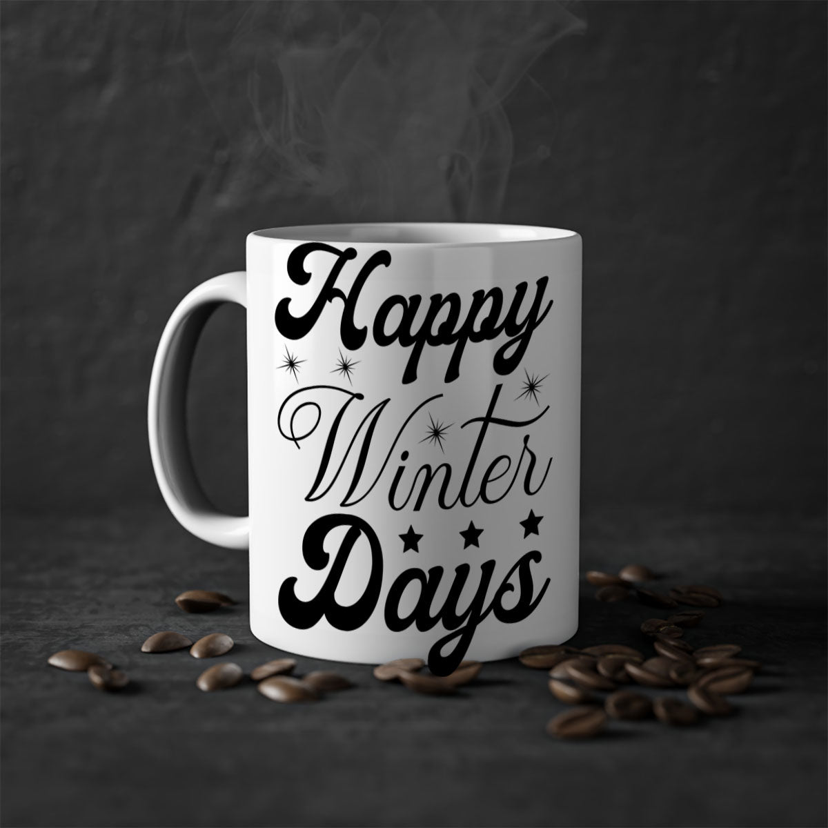 Happy Winter Days 138# Mug featuring a two-tone design with a colored handle and glossy finish, available in multiple colors.