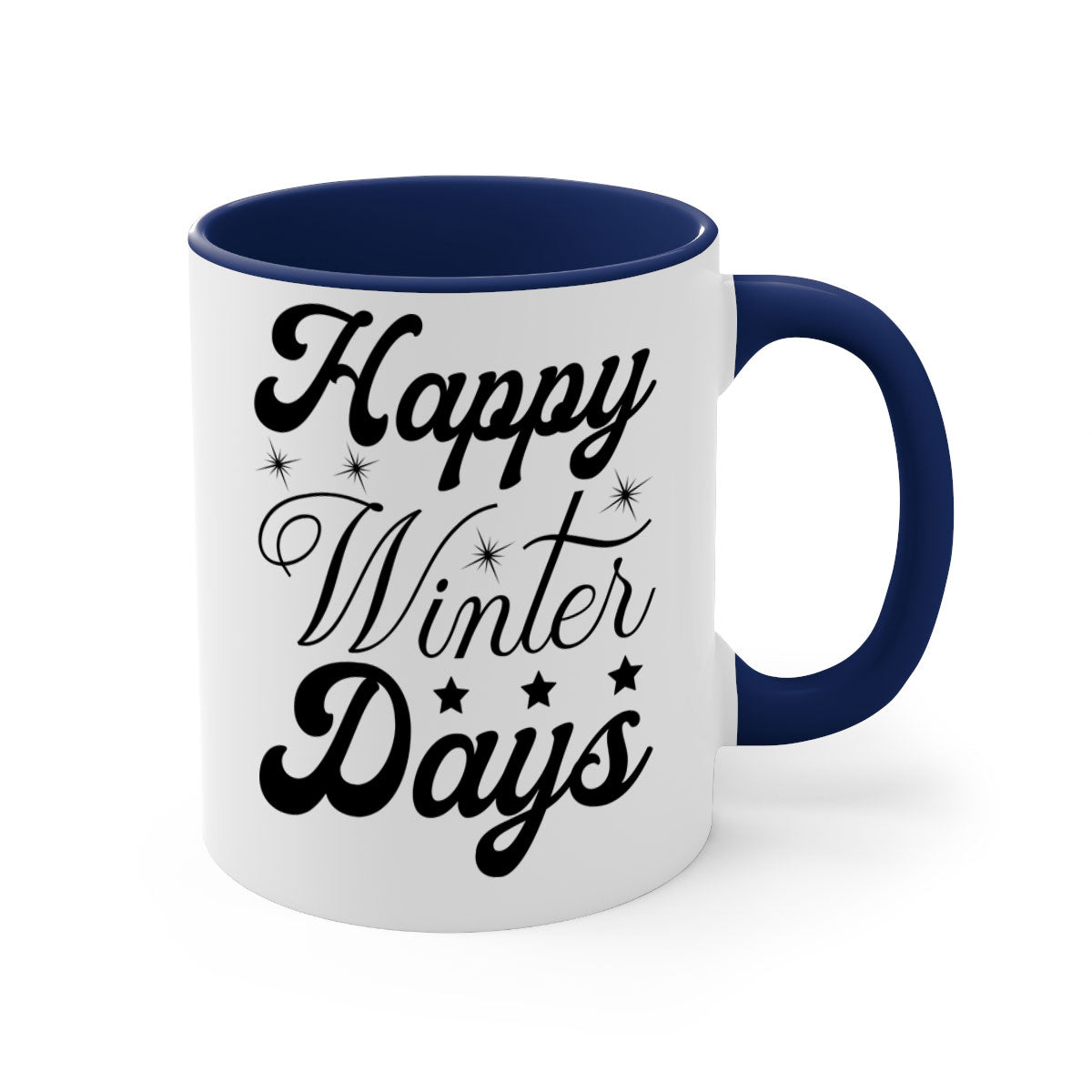 Happy Winter Days 138# Mug featuring a two-tone design with a colored handle and glossy finish, available in multiple colors.