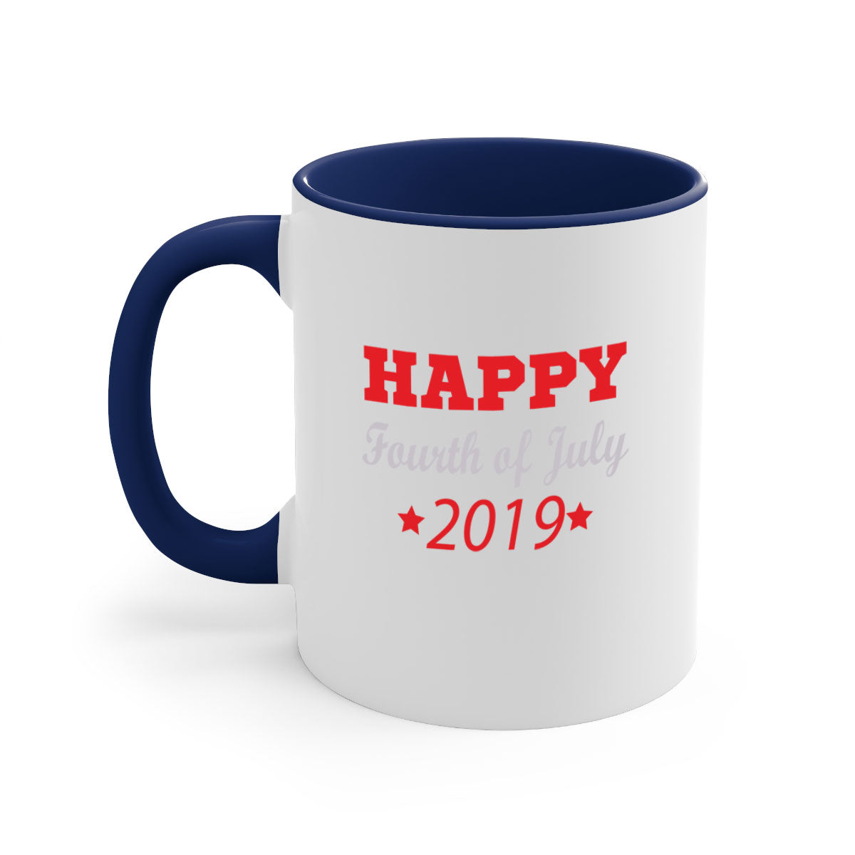 HAPPYFourth of July Style 107# Mug with colorful handle and glossy finish, perfect for coffee or tea.